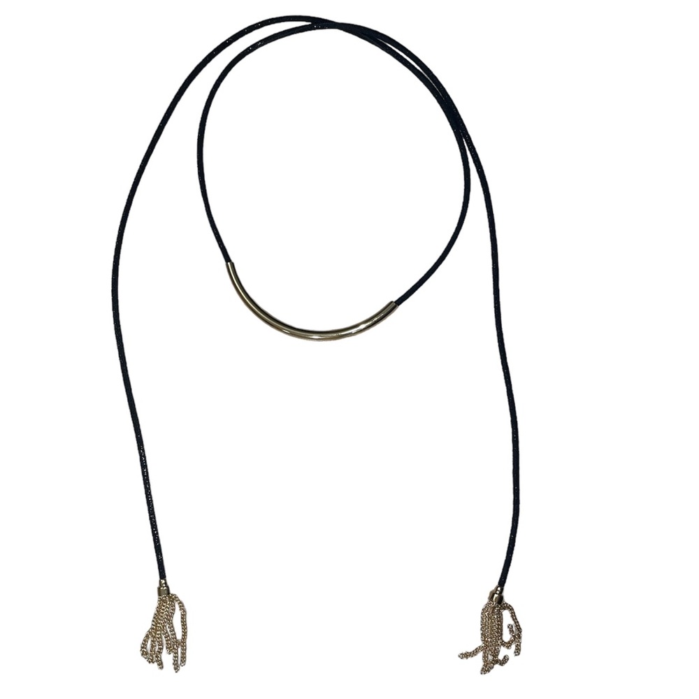 Rope Choker Necklace with Gold Bar & Tassels